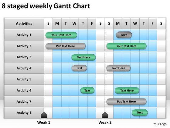... Template 8 Staged Weekly Gantt Chart Ppt Slides - PowerPoint Templates : gantt chart weekly template : Sample Chart Templates