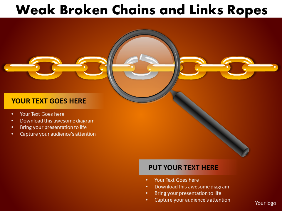 Strategic Management Weak Broken Chains And Links Ropes 11 Business Diagram