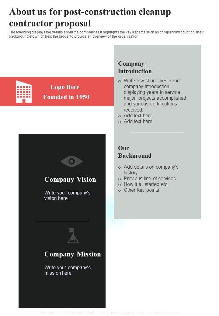 About_Us_For_Post_Construction_Cleanup_Contractor_Proposal_One_Pager_Sample_Example_Document_Slide_1.jpg