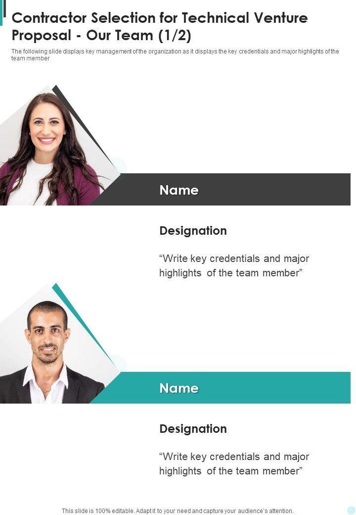 Contractor_Selection_For_Technical_Venture_Proposal_Our_Team_One_Pager_Sample_Example_Document_Slide_1.jpg