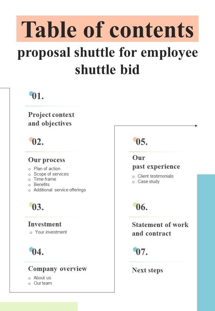 Table_Of_Contents_Proposal_Shuttle_For_Employee_Shuttle_Bid_One_Pager_Sample_Example_Document_Slide_1.jpg