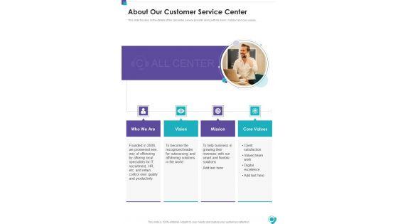 About Our Customer Service Center One Pager Sample Example Document About Our Customer Service Center One Pager Sample Example Document