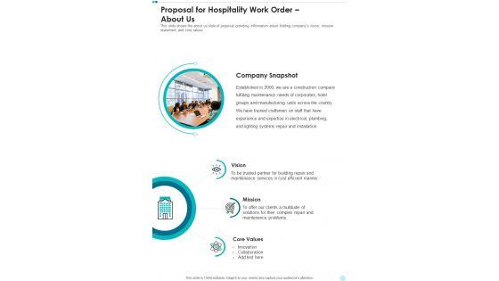 About_Us_Proposal_For_Hospitality_Work_Order_One_Pager_Sample_Example_Document_Slide_1.jpg