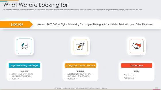 Ad_Agency_Fundraising_What_We_Are_Looking_For_Ppt_PowerPoint_Presentation_File_Infographics_PDF_Slide_1.jpg