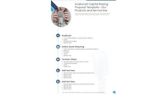 Audiocast_Capital_Raising_Proposal_Template_Our_Products_And_Service_Line_One_Pager_Sample_Example_Document_Slide_1.jpg