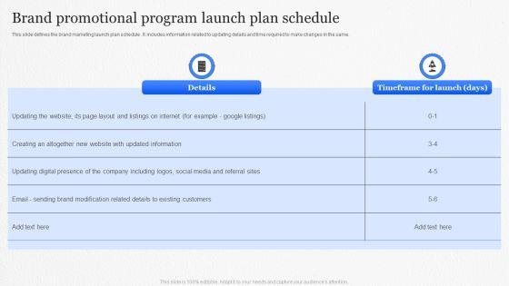 Brand Promotional Program Launch Plan Schedule Structure PDF Brand Promotional Program Launch Plan Schedule Structure PDF