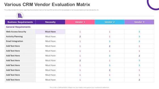 CRM_Transformation_Toolkit_Various_CRM_Vendor_Evaluation_Matrix_Ppt_PowerPoint_Presentation_Gallery_Deck_PDF_Slide_1.jpg