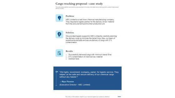 Cargo Trucking Proposal Case Study One Pager Sample Example Document Cargo_Trucking_Proposal_Case_Study_One_Pager_Sample_Example_Document_Slide_1.jpg