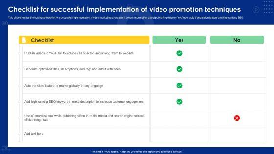 Checklist_For_Successful_Implementation_Of_Video_Promotion_Techniques_Ppt_Picture_PDF_Slide_1.jpg