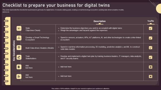Checklist To Prepare Your Business For Digital Twins Ppt PowerPoint Presentation File Diagrams PDF Checklist To Prepare Your Business For Digital Twins Ppt PowerPoint Presentation File Diagrams PDF