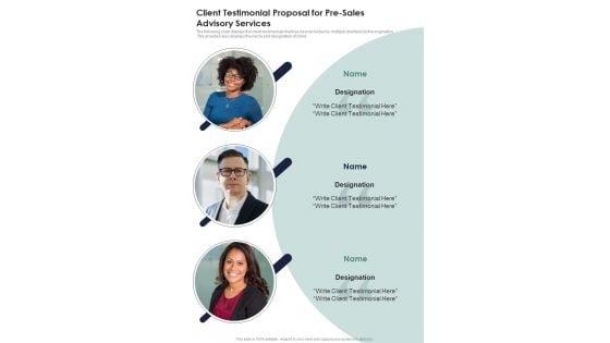 Client_Testimonial_Proposal_For_Pre_Sales_Advisory_Services_One_Pager_Sample_Example_Document_Slide_1.jpg