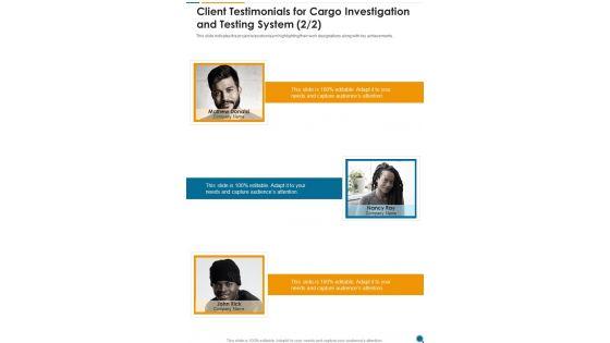 Client_Testimonials_For_Cargo_Investigation_And_Testing_System_One_Pager_Sample_Example_Document_Slide_2.jpg