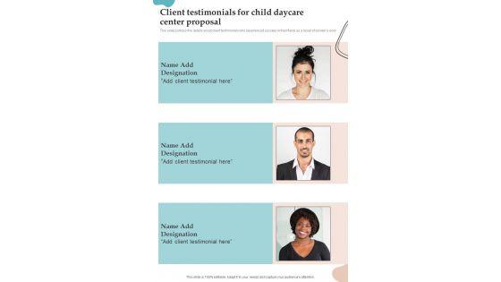 Client_Testimonials_For_Child_Daycare_Center_Proposal_One_Pager_Sample_Example_Document_Slide_1.jpg