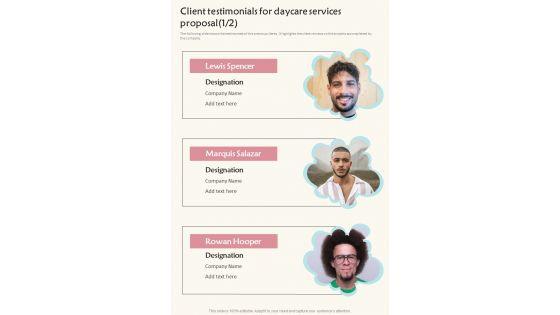Client_Testimonials_For_Daycare_Services_Proposal_One_Pager_Sample_Example_Document_Slide_1.jpg