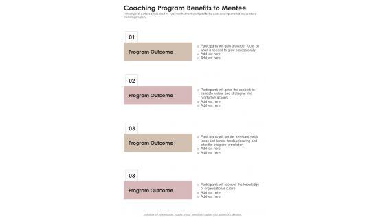 Coaching Program Proposal Coaching Program Benefits To Mentee One Pager Sample Example Document Coaching Program Proposal Coaching Program Benefits To Mentee One Pager Sample Example Document