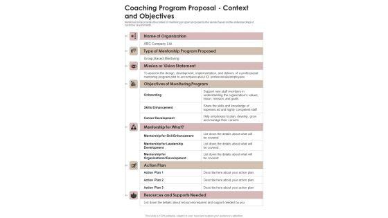 Coaching Program Proposal Context And Objectives One Pager Sample Example Document Coaching Program Proposal Context And Objectives One Pager Sample Example Document
