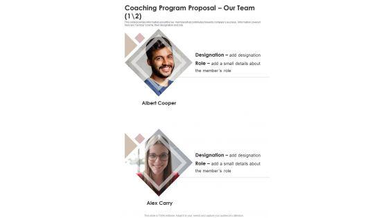 Coaching Program Proposal Our Team One Pager Sample Example Document Coaching Program Proposal Our Team One Pager Sample Example Document