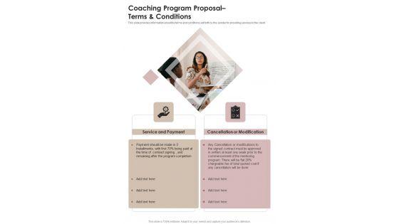 Coaching Program Proposal Terms And Conditions One Pager Sample Example Document Coaching Program Proposal Terms And Conditions One Pager Sample Example Document