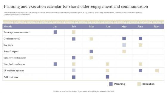 Communication_Means_And_Techniques_Planning_And_Execution_Calendar_For_Shareholder_Rules_PDF_Slide_1.jpg