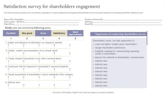 Communication_Means_And_Techniques_Satisfaction_Survey_For_Shareholders_Engagement_Graphics_PDF_Slide_1.jpg