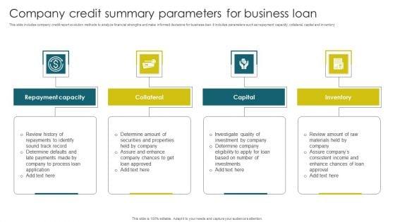 Company_Credit_Summary_Parameters_For_Business_Loan_Professional_PDF_Slide_1.jpg