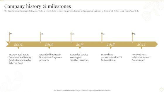 Company_History_And_Milestones_Skin_Care_And_Beautifying_Products_Company_Profile_Rules_PDF_Slide_1.jpg