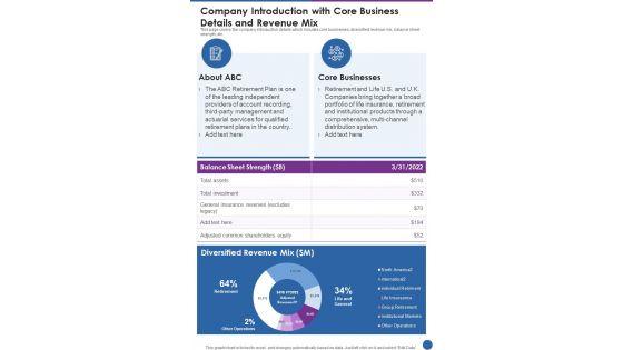 Company_Introduction_With_Core_Business_Details_And_Revenue_Mix_One_Pager_Documents_Slide_1.jpg