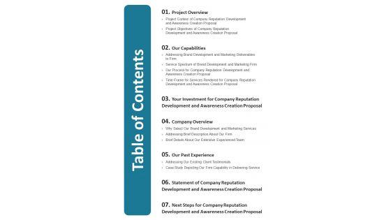 Company_Reputation_Development_And_Awareness_Creation_Proposal_Table_Of_Contents_One_Pager_Sample_Example_Document_Slide_1.jpg