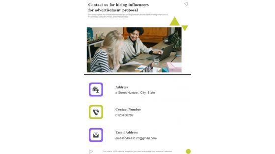 Contact_Us_For_Hiring_Influencers_For_Advertisement_Proposal_One_Pager_Sample_Example_Document_Slide_1.jpg
