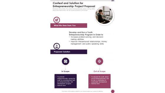 Context_And_Solution_For_Entrepreneurship_Project_Proposal_One_Pager_Sample_Example_Document_Slide_1.jpg