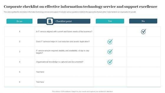 Corporate_Checklist_On_Effective_Information_Technology_Service_And_Support_Excellence_Designs_PDF_Slide_1.jpg