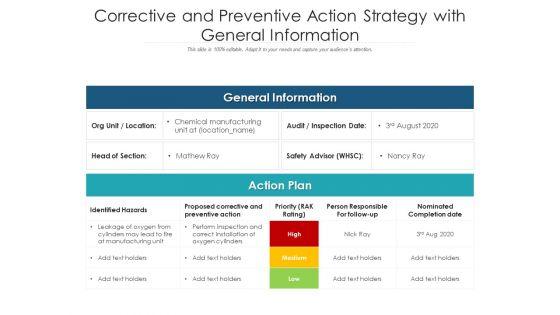 Corrective And Preventive Action Strategy With General Information Ppt PowerPoint Presentation Visual Aids Example File PDF Corrective And Preventive Action Strategy With General Information Ppt PowerPoint Presentation Visual Aids Example File PDF