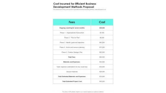 Cost_Incurred_For_Efficient_Business_Development_Methods_Proposal_One_Pager_Sample_Example_Document_Slide_1.jpg