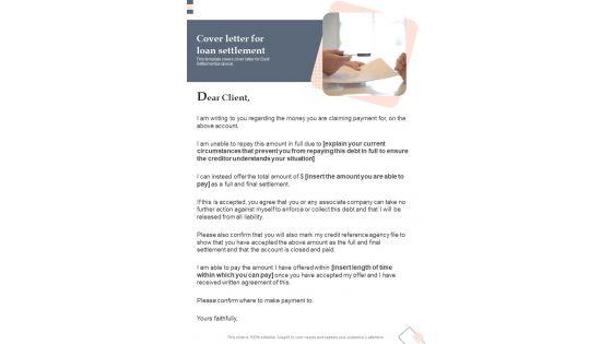 Cover Letter For Loan Settlement One Pager Sample Example Document Cover Letter For Loan Settlement One Pager Sample Example Document