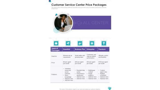 Customer Service Center Price Packages One Pager Sample Example Document Customer Service Center Price Packages One Pager Sample Example Document