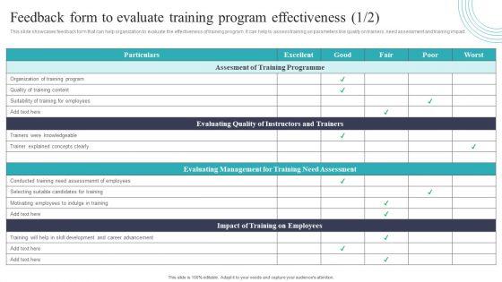 Developing And Executing On Job Coaching Program In Company Feedback Form To Evaluate Training Inspiration PDF Developing And Executing On Job Coaching Program In Company Feedback Form To Evaluate Training Inspiration PDF