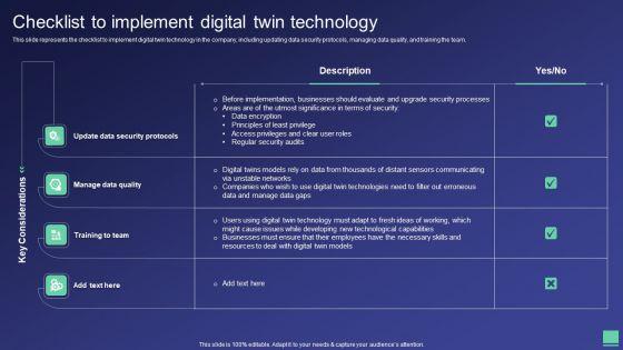 Digital Twin Tech IT Checklist To Implement Digital Twin Technology Summary PDF Digital Twin Tech IT Checklist To Implement Digital Twin Technology Summary PDF