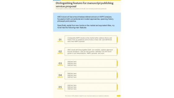 Distinguishing_Features_For_Manuscript_Publishing_Services_Proposal_One_Pager_Sample_Example_Document_Slide_1.jpg