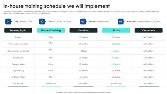 Implementing Cybersecurity Awareness Program To Prevent Attacks In House Training Schedule We Will Implement Themes PDF Implementing Cybersecurity Awareness Program To Prevent Attacks In House Training Schedule We Will Implement Themes PDF