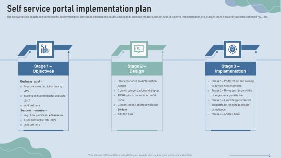 Improve IT Service Desk Self Service Portal Implementation Plan Infographics PDF Improve IT Service Desk Self Service Portal Implementation Plan Infographics PDF