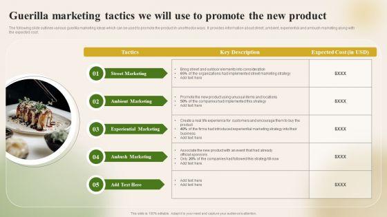 Introducing_New_Food_Commodity_Guerilla_Marketing_Tactics_We_Will_Use_To_Promote_Brochure_PDF_Slide_1.jpg