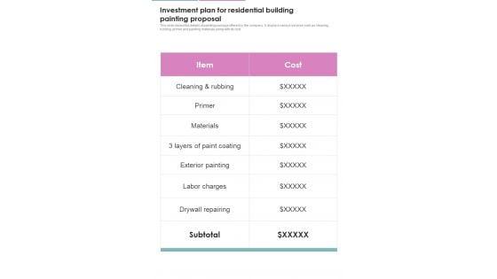 Investment_Plan_For_Residential_Building_Painting_Proposal_One_Pager_Sample_Example_Document_Slide_1.jpg