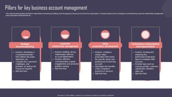Key Business Account Management And Planning Techniques Pillars For Key Business Account Management Graphics PDF Key Business Account Management And Planning Techniques Pillars For Key Business Account Management Graphics PDF