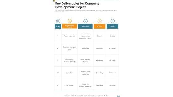 Key_Deliverables_For_Company_Development_Project_One_Pager_Sample_Example_Document_Slide_1.jpg