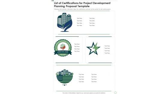 List_Of_Certifications_For_Project_Development_Planning_Proposal_Template_One_Pager_Sample_Example_Document_Slide_1.jpg