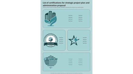 List_Of_Certifications_For_Strategic_Project_Plan_And_Administration_Proposal_One_Pager_Sample_Example_Document_Slide_1.jpg