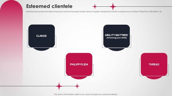 Logistics And Supply Chain Platform Funding Pitch Deck Esteemed Clientele Graphics PDF Logistics And Supply Chain Platform Funding Pitch Deck Esteemed Clientele Graphics PDF