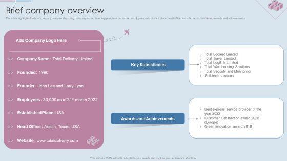 Logistics Shipment Company Profile Brief Company Overview Ppt Backgrounds PDF Logistics Shipment Company Profile Brief Company Overview Ppt Backgrounds PDF
