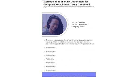 Message_From_VP_Of_HR_Department_For_Company_Recruitment_Yearly_Statement_One_Pager_Documents_Slide_1.jpg