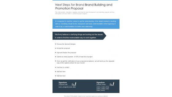 Next Steps For Brand Brand Building And Promotion Proposal One Pager Sample Example Document Next Steps For Brand Brand Building And Promotion Proposal One Pager Sample Example Document